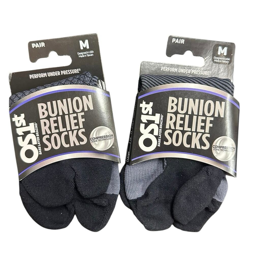 NEW 2 Pairs OS1st BR4 Bunion Relief Compression Socks Split Toe Size M Black
